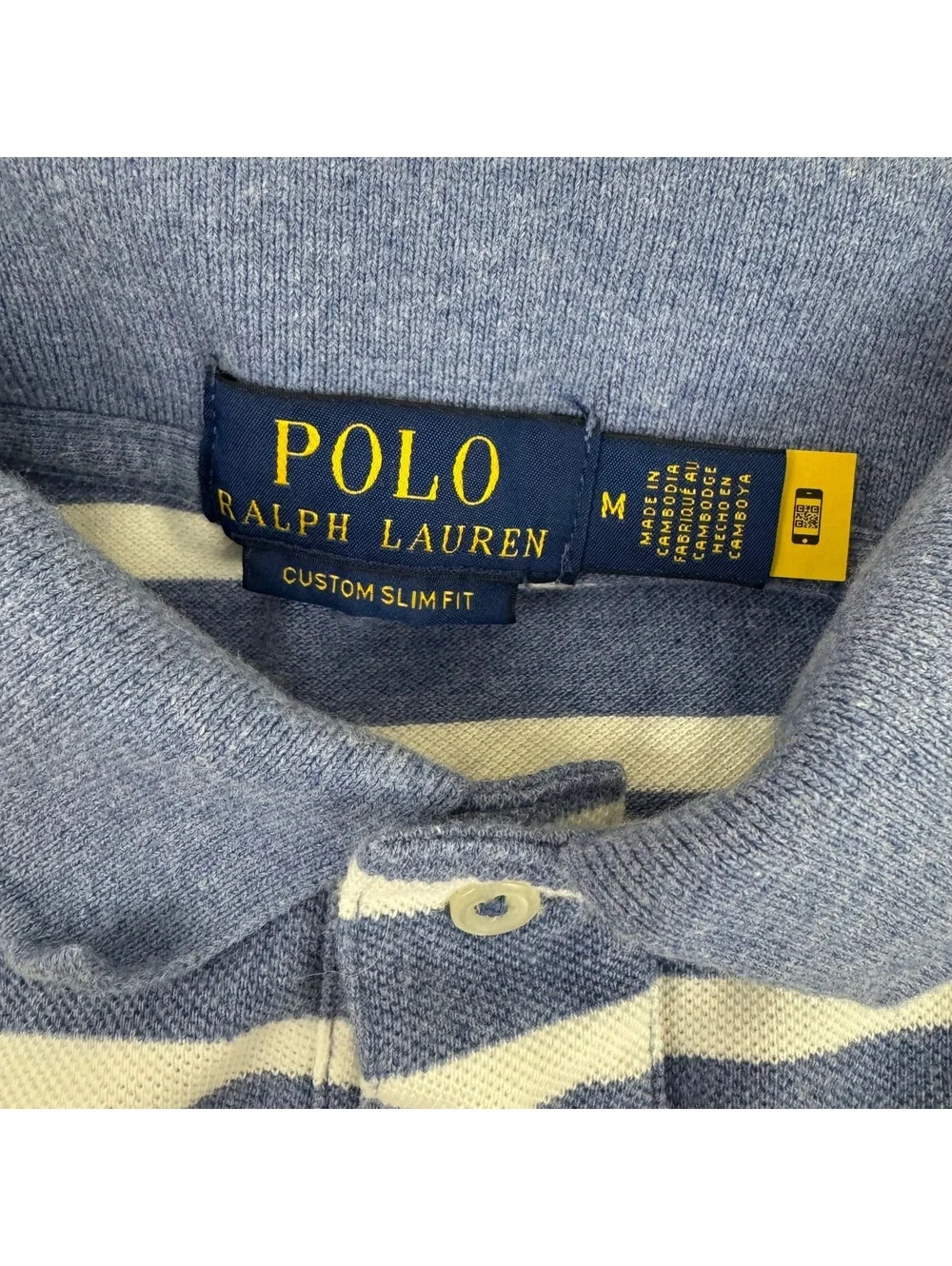 Polo Ralph Lauren Men’s M Hemingway Polo Bear Blue White Striped Polo Shirt